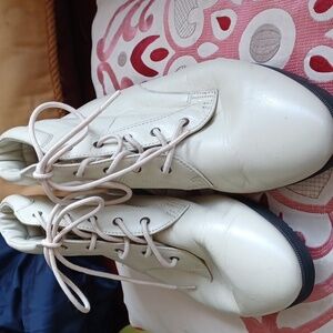 DANEXX 80s 90s Bone Leather Laceup Granny Boots | Beige Leather Ankle Boots